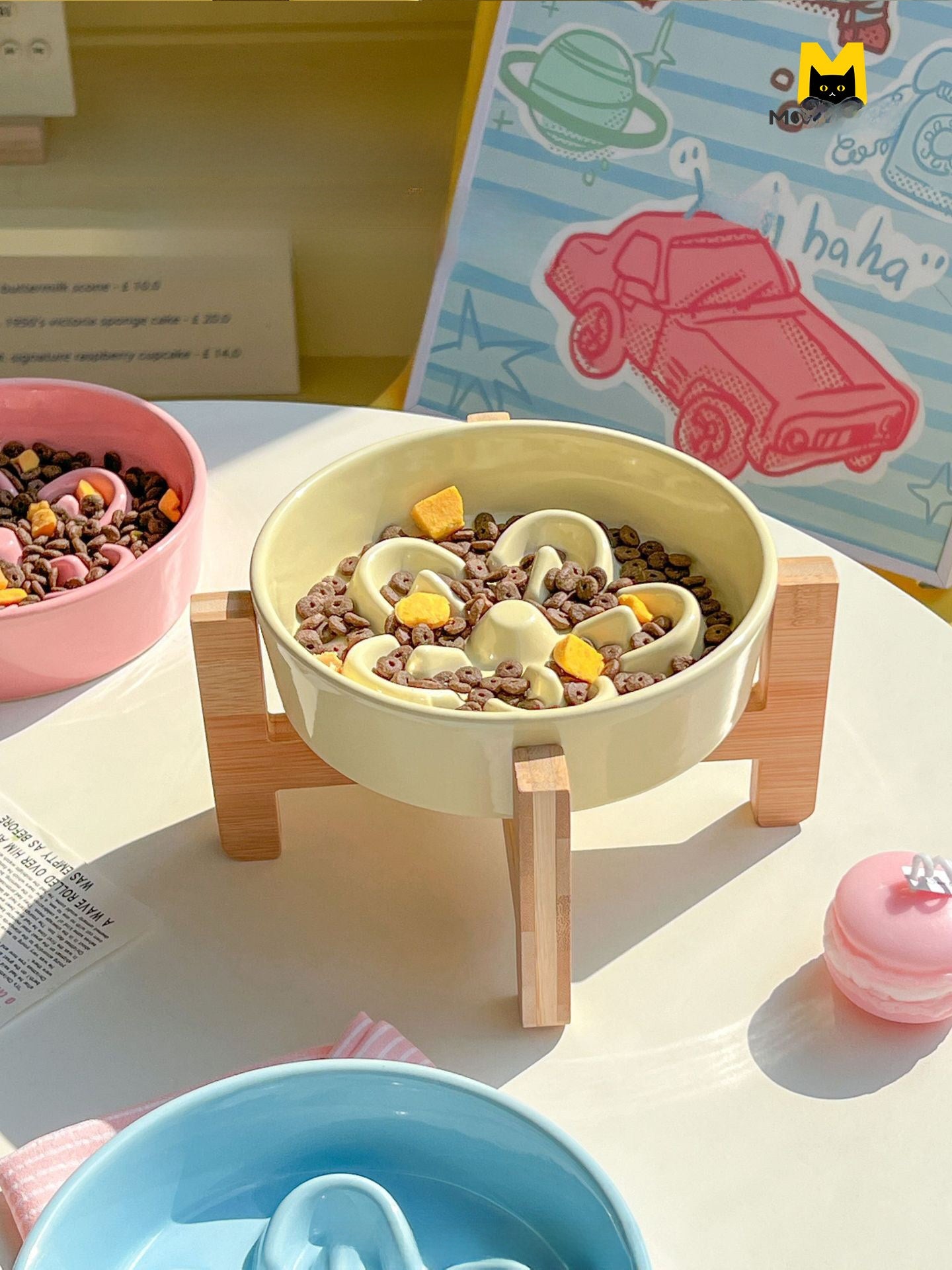 Ceramic Slow Feeder Pet Bowl with Elevated Stand