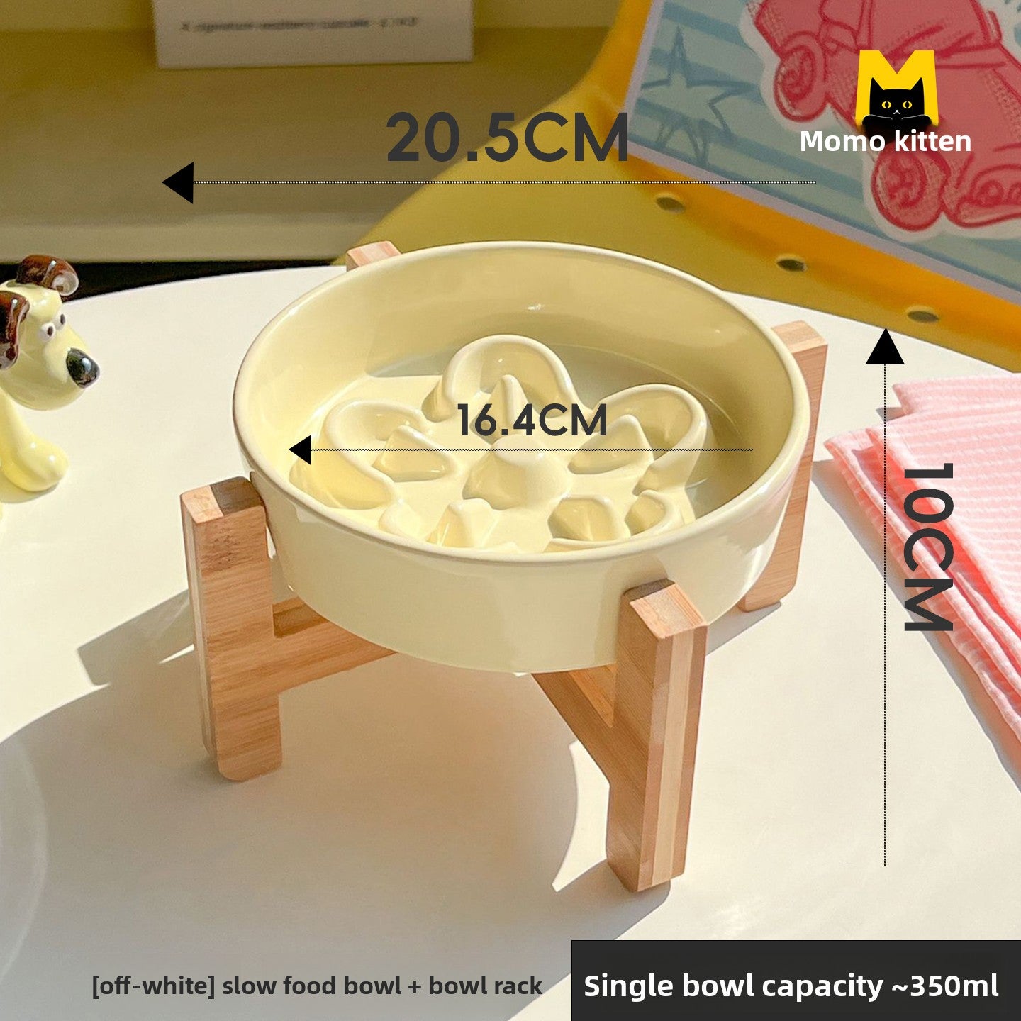 Ceramic Slow Feeder Pet Bowl with Elevated Stand
