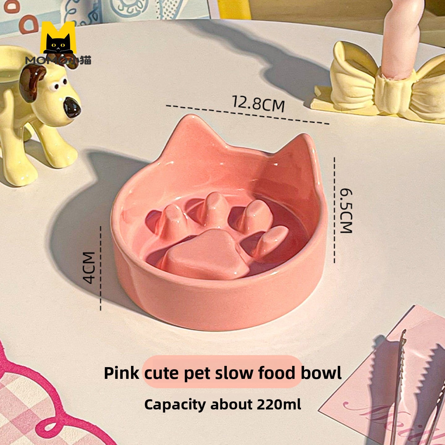 Ceramic Slow Feeder Pet Bowl with Elevated Stand