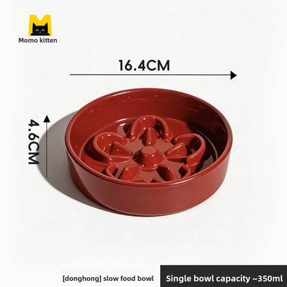 Ceramic Slow Feeder Pet Bowl with Elevated Stand