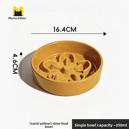 Ceramic Slow Feeder Pet Bowl with Elevated Stand