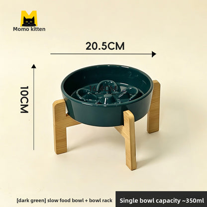 Ceramic Slow Feeder Pet Bowl with Elevated Stand