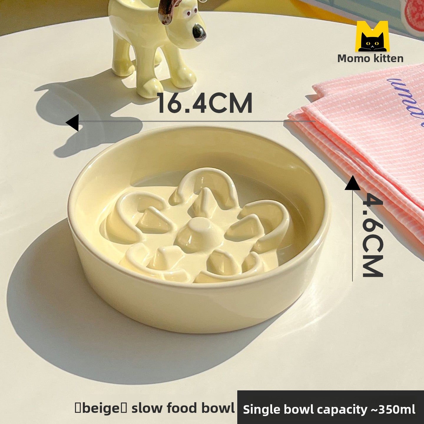 Ceramic Slow Feeder Pet Bowl with Elevated Stand