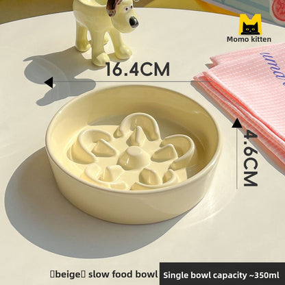 Ceramic Slow Feeder Pet Bowl with Elevated Stand