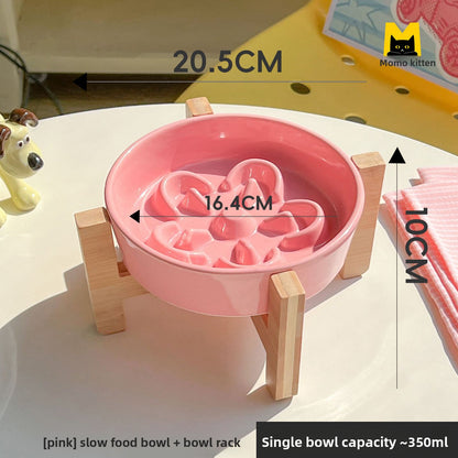 Ceramic Slow Feeder Pet Bowl with Elevated Stand
