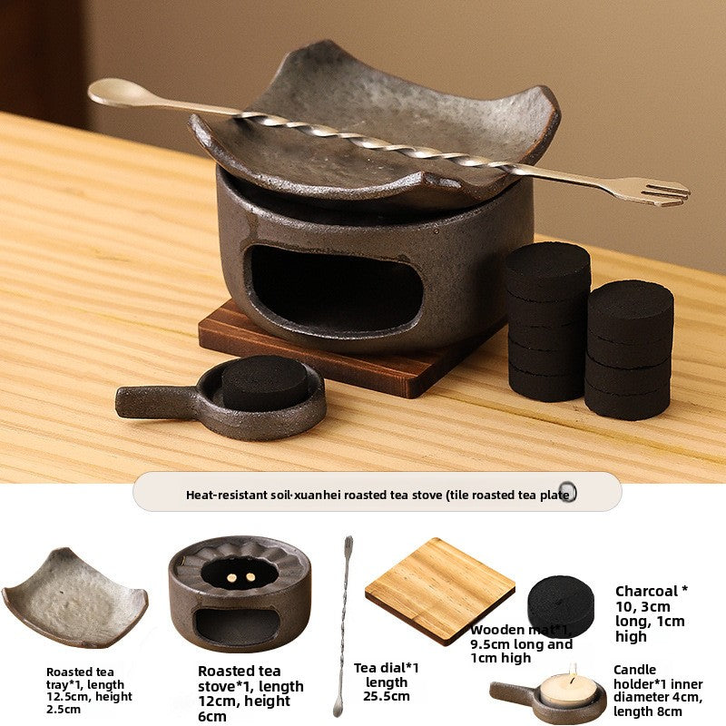 Ceramic tea roasting stove and tea set