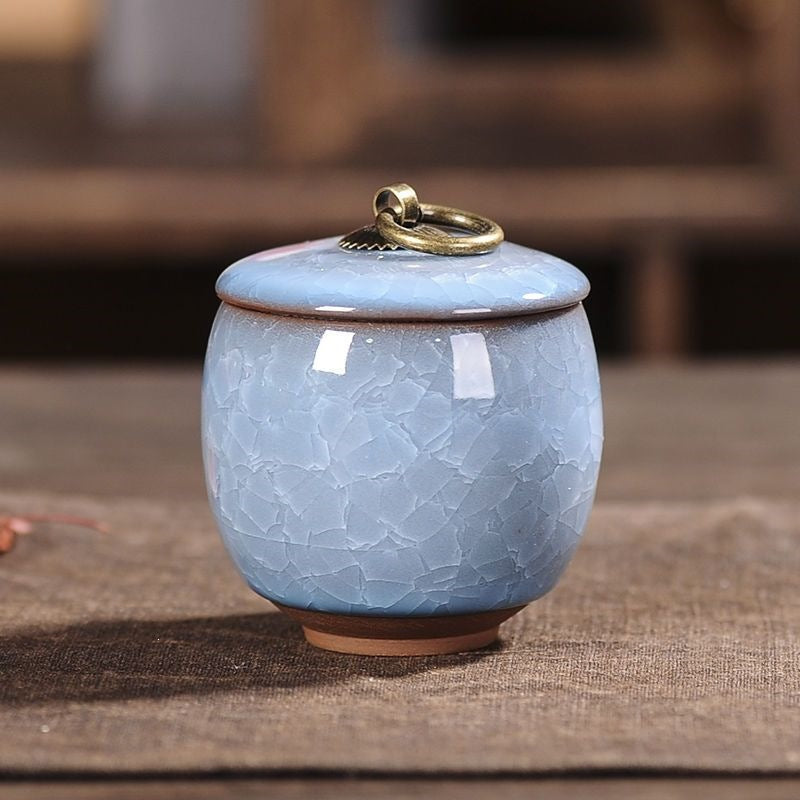 Ceramic Tea Storage Canister with Ice-Cracked Glaze