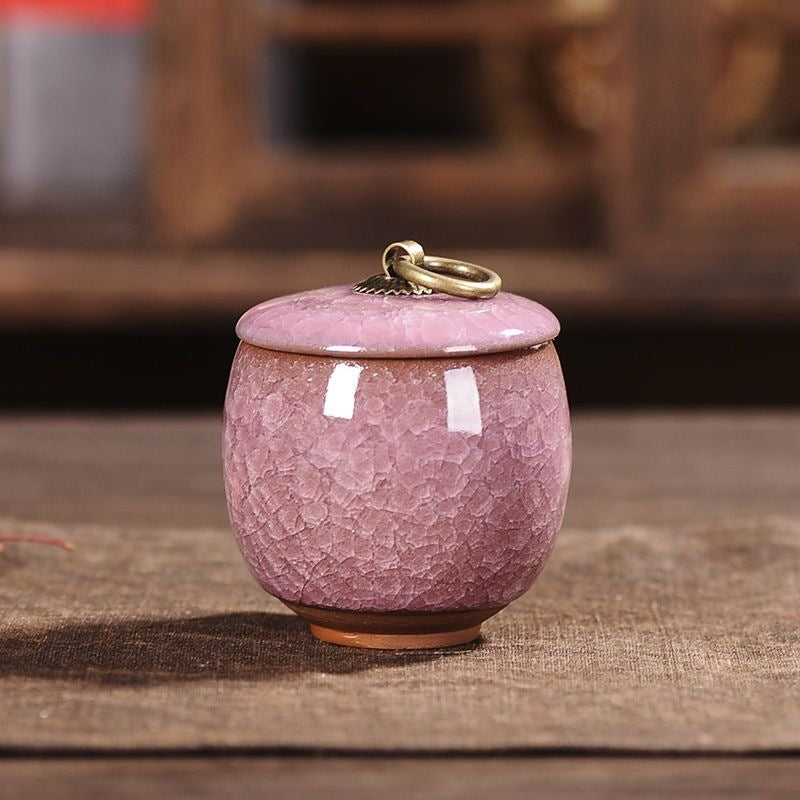 Ceramic Tea Storage Canister with Ice-Cracked Glaze