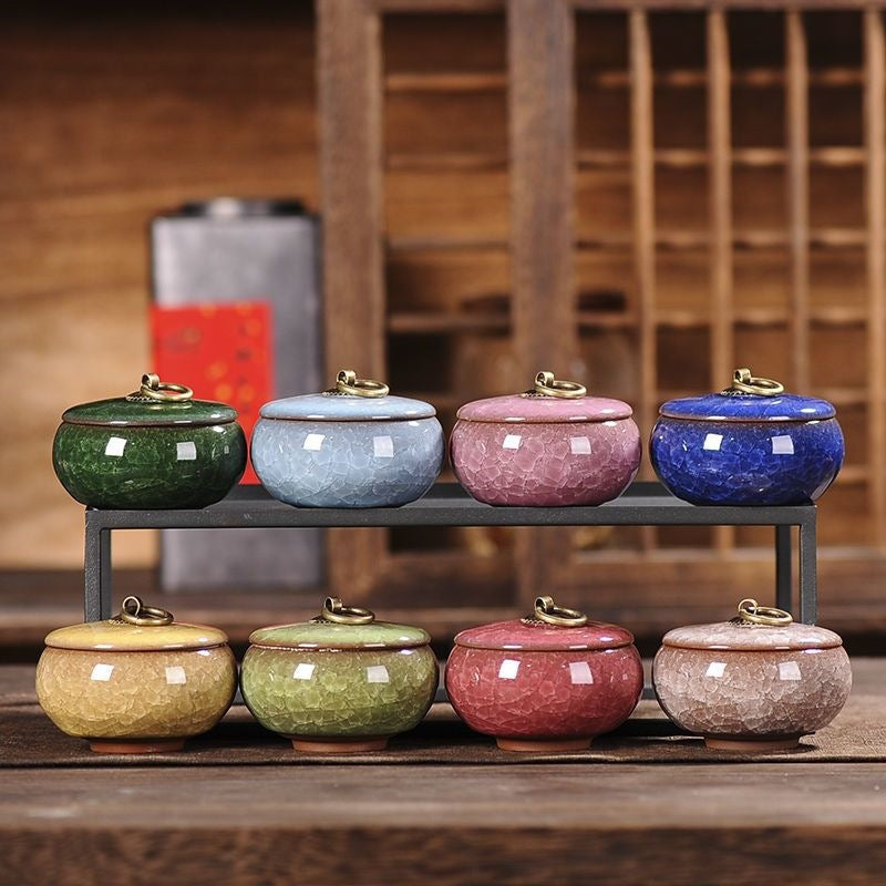 Ceramic Tea Storage Canister with Ice-Cracked Glaze