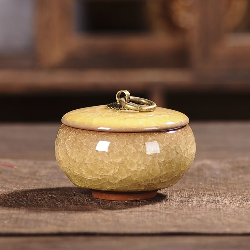 Ceramic Tea Storage Canister with Ice-Cracked Glaze