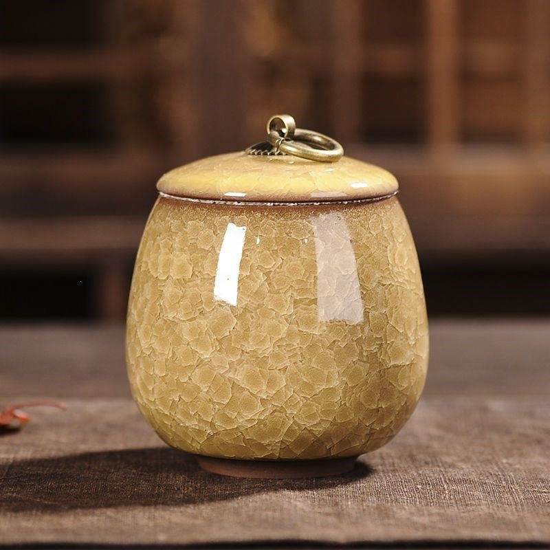 Ceramic Tea Storage Canister with Ice-Cracked Glaze
