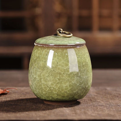 Ceramic Tea Storage Canister with Ice-Cracked Glaze