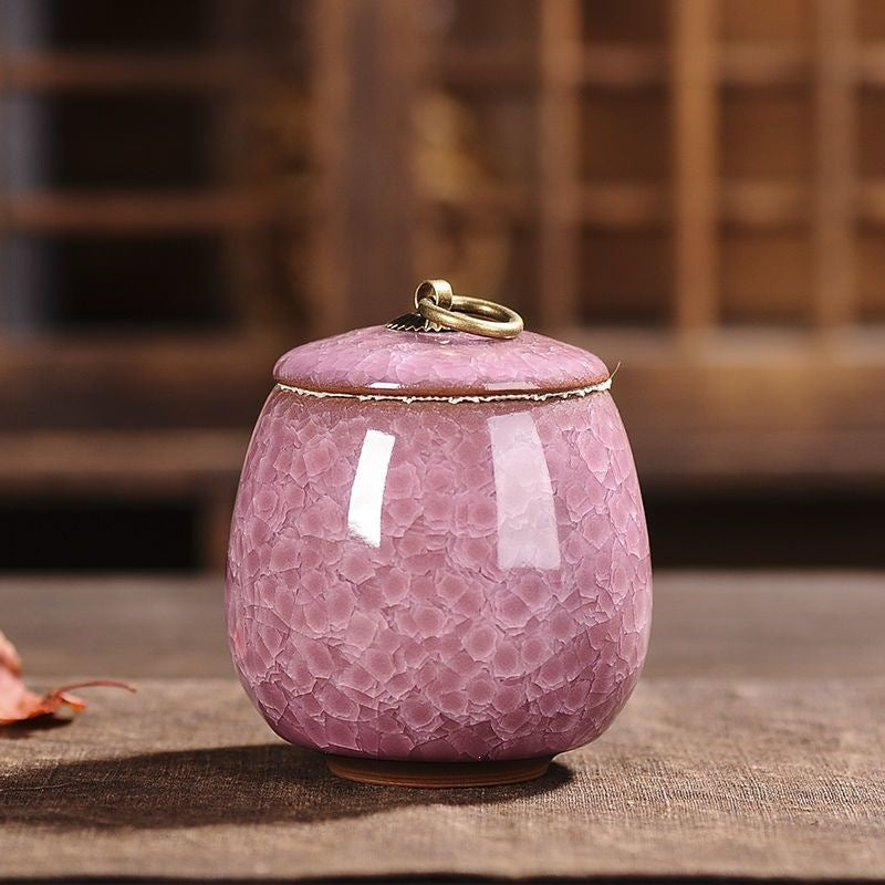 Ceramic Tea Storage Canister with Ice-Cracked Glaze