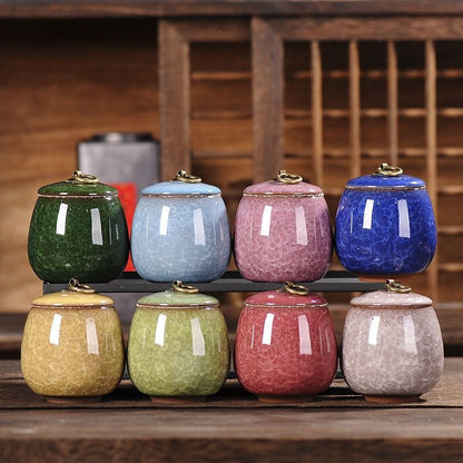 Ceramic Tea Storage Canister with Ice-Cracked Glaze
