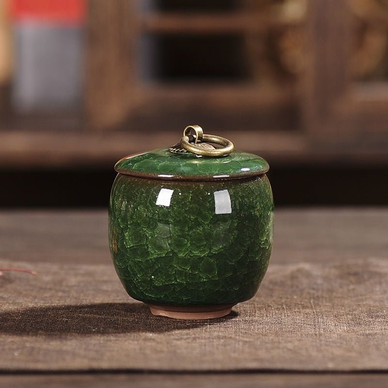Ceramic Tea Storage Canister with Ice-Cracked Glaze