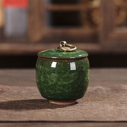 Ceramic Tea Storage Canister with Ice-Cracked Glaze