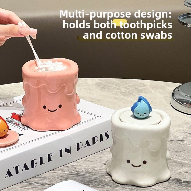 Ceramic Toothpick and Cotton Swab Storage Jar