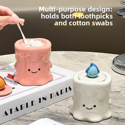 Ceramic Toothpick and Cotton Swab Storage Jar