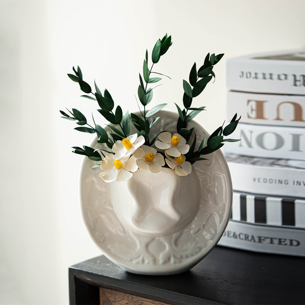 Ceramic Vase Handmade Cowboy Hat Vase