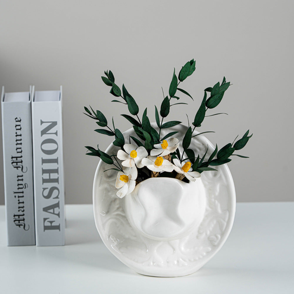 Ceramic Vase Handmade Cowboy Hat Vase
