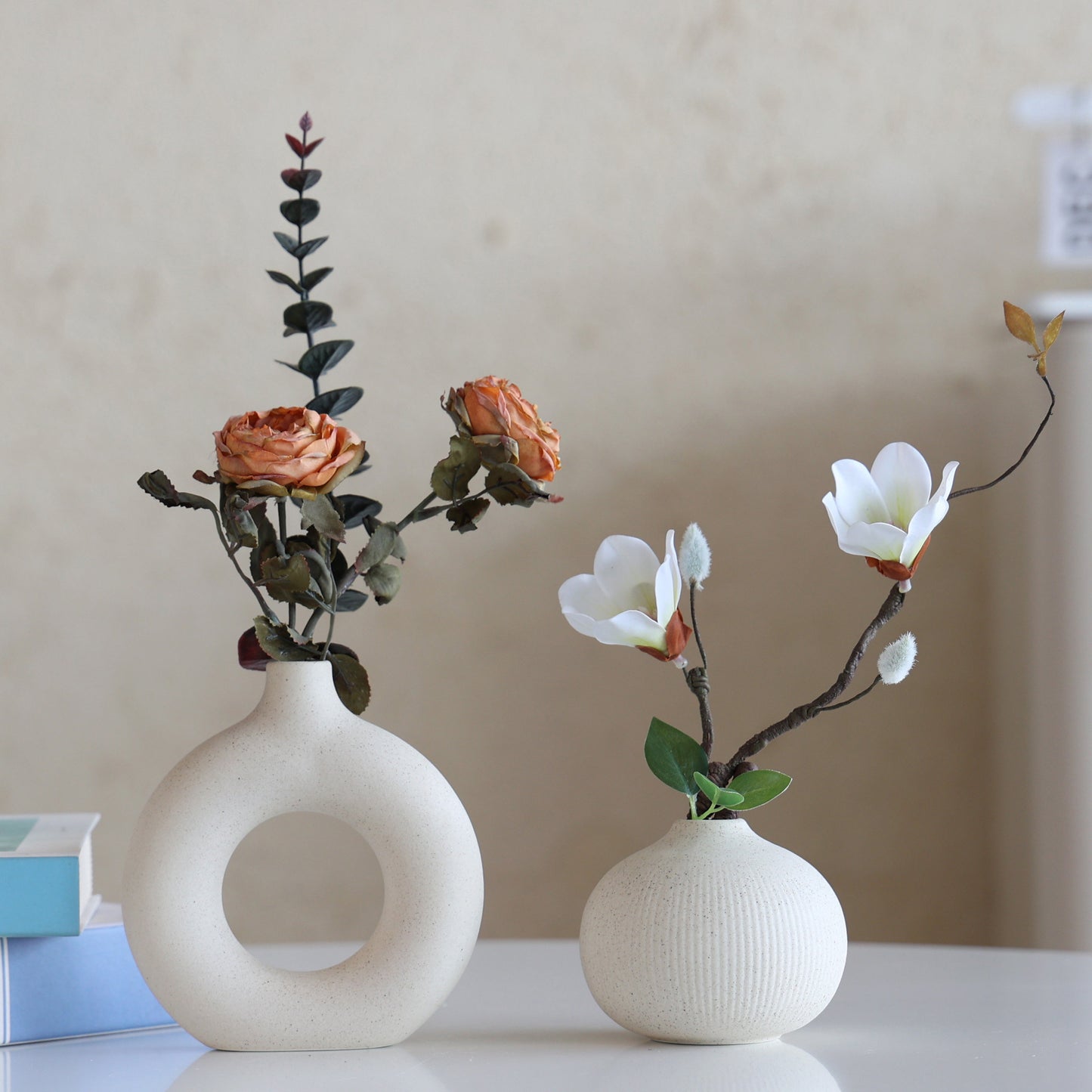 Ceramic Vase with Artificial Flowers for Home Decor