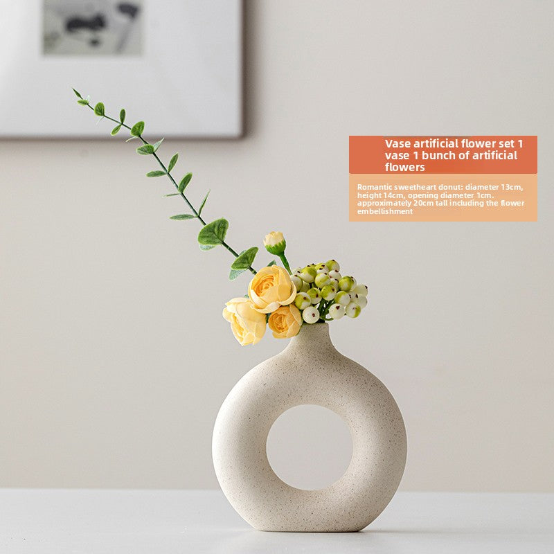 Ceramic Vase with Artificial Flowers for Home Decor
