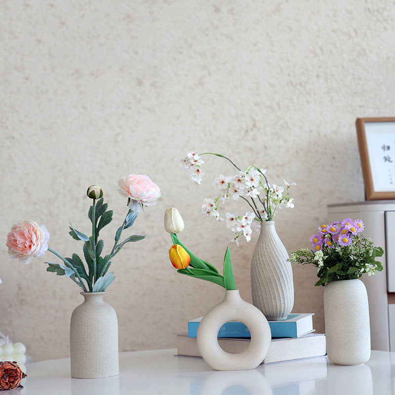 Ceramic Vase with Artificial Flowers for Home Decor