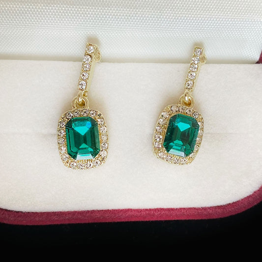 Chinese Retro Diamond Emerald Earrings for Women Style Fit