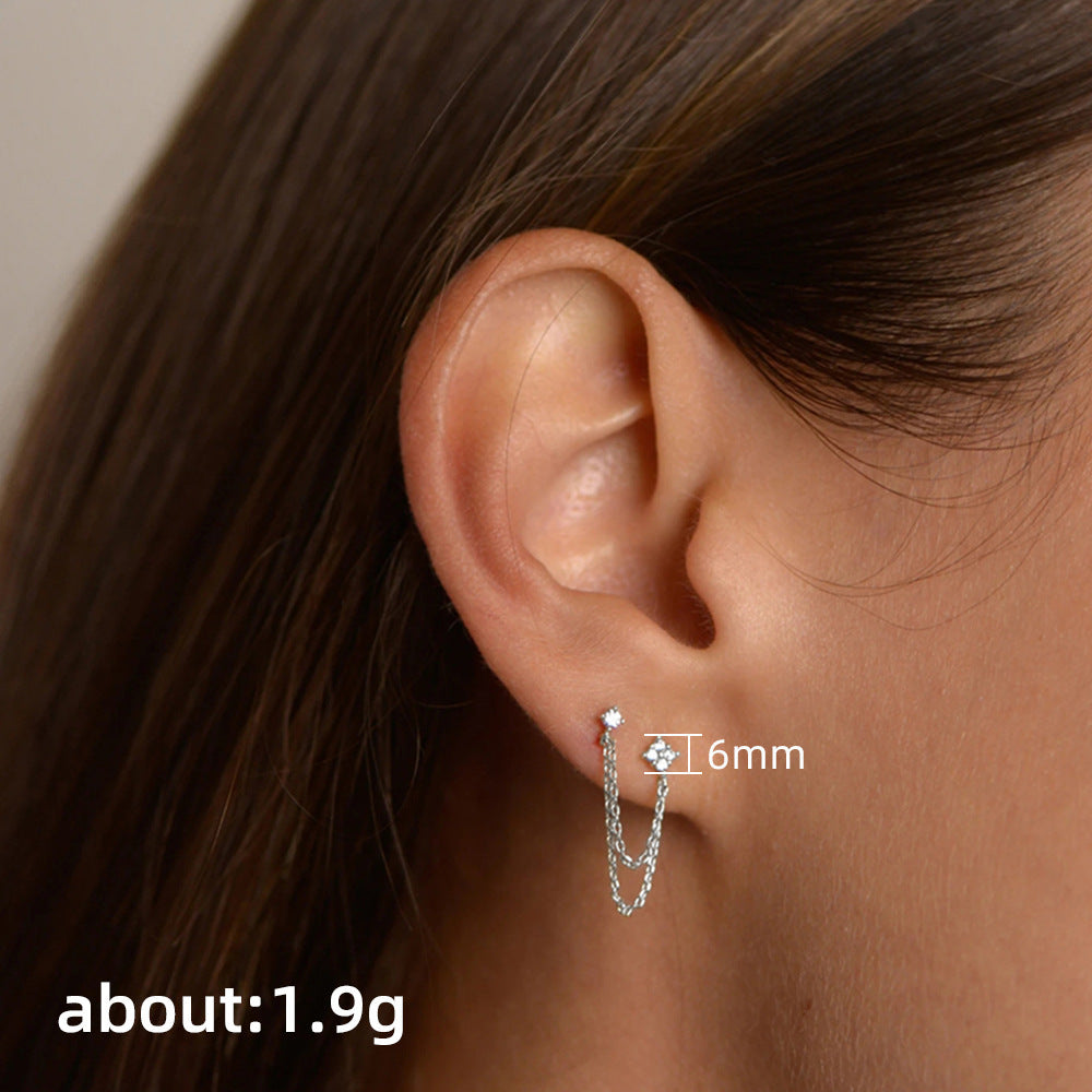 Chain Tassel Earrings with Zircon