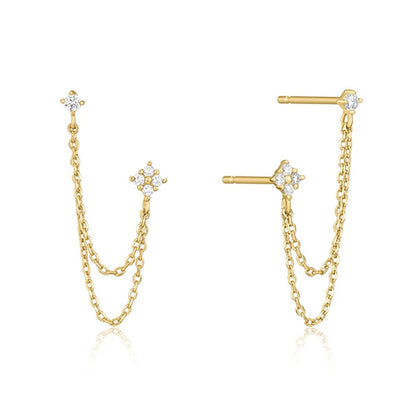 Chain Tassel Earrings with Zircon
