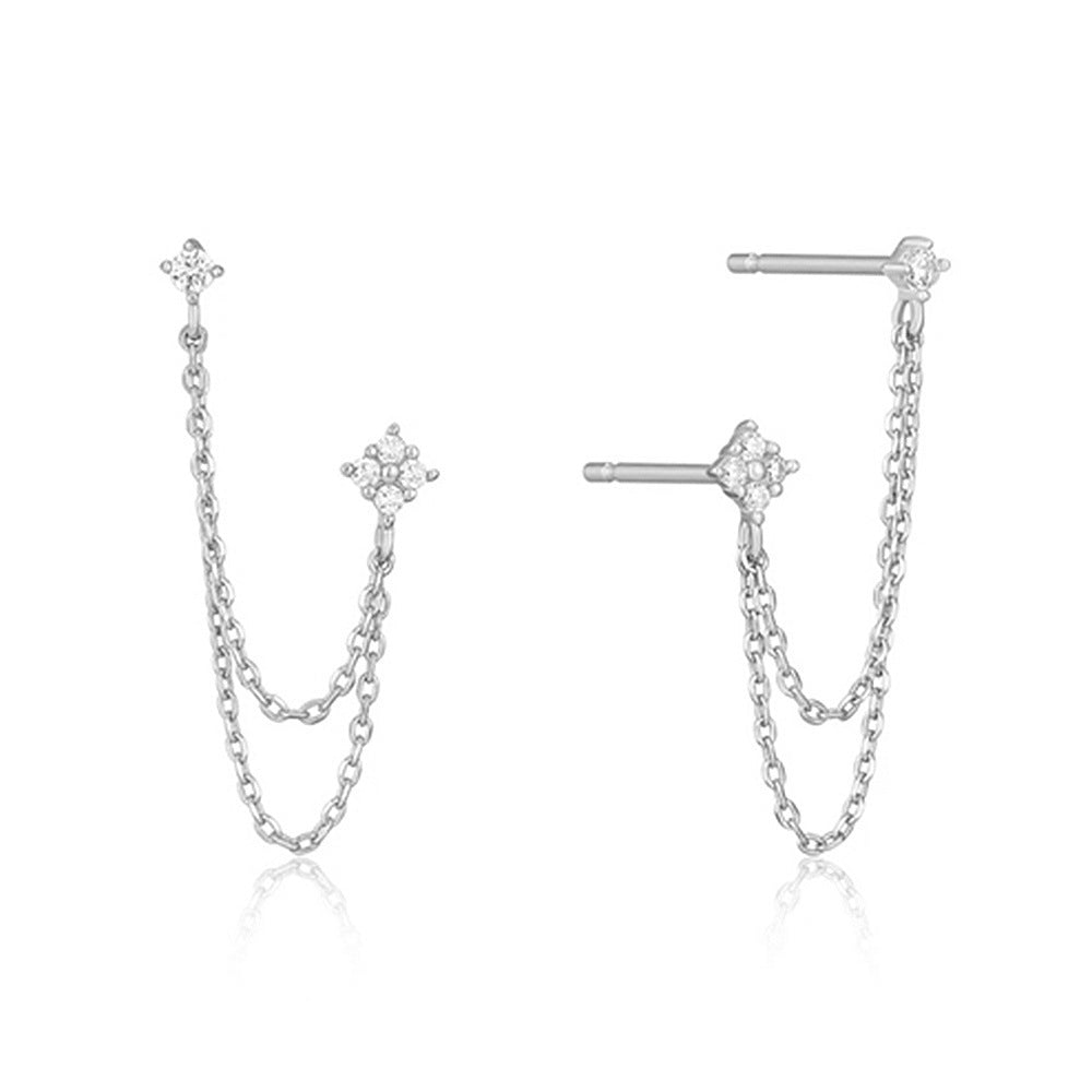 Chain Tassel Earrings with Zircon