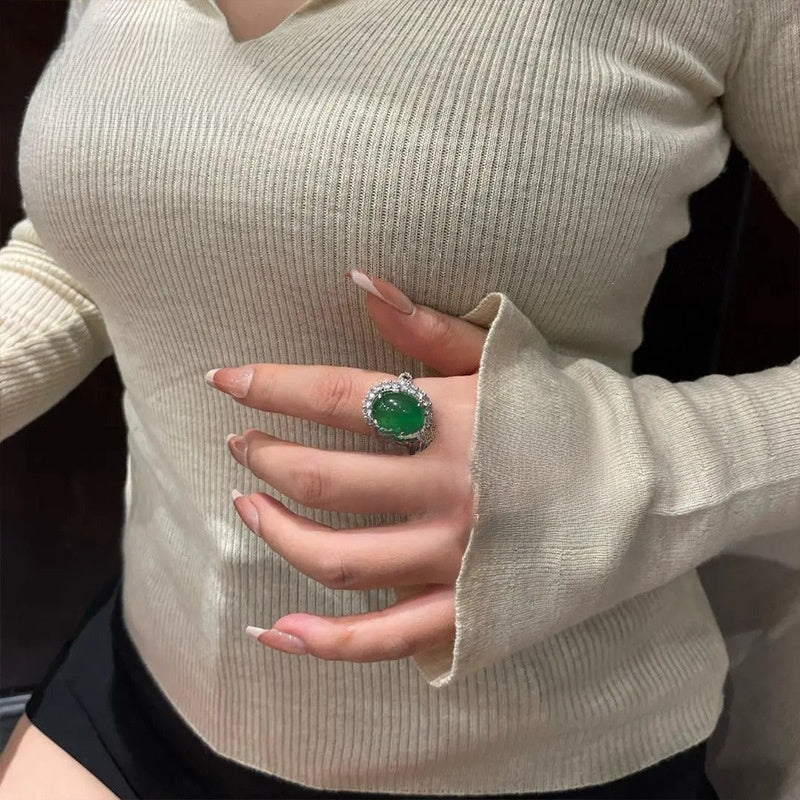 Chalcedony Cabochon Silver Ring