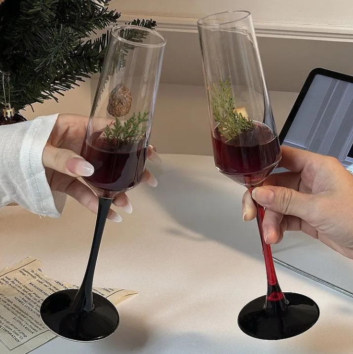 Champagne Glass with Red or Black Stem