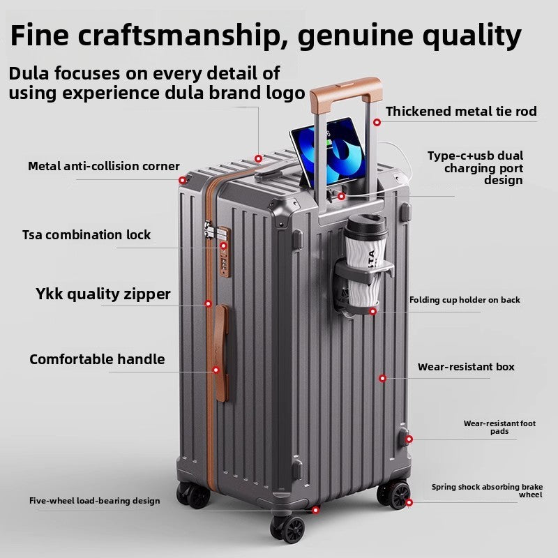 Charging cup holder, trolley case, student travel case
