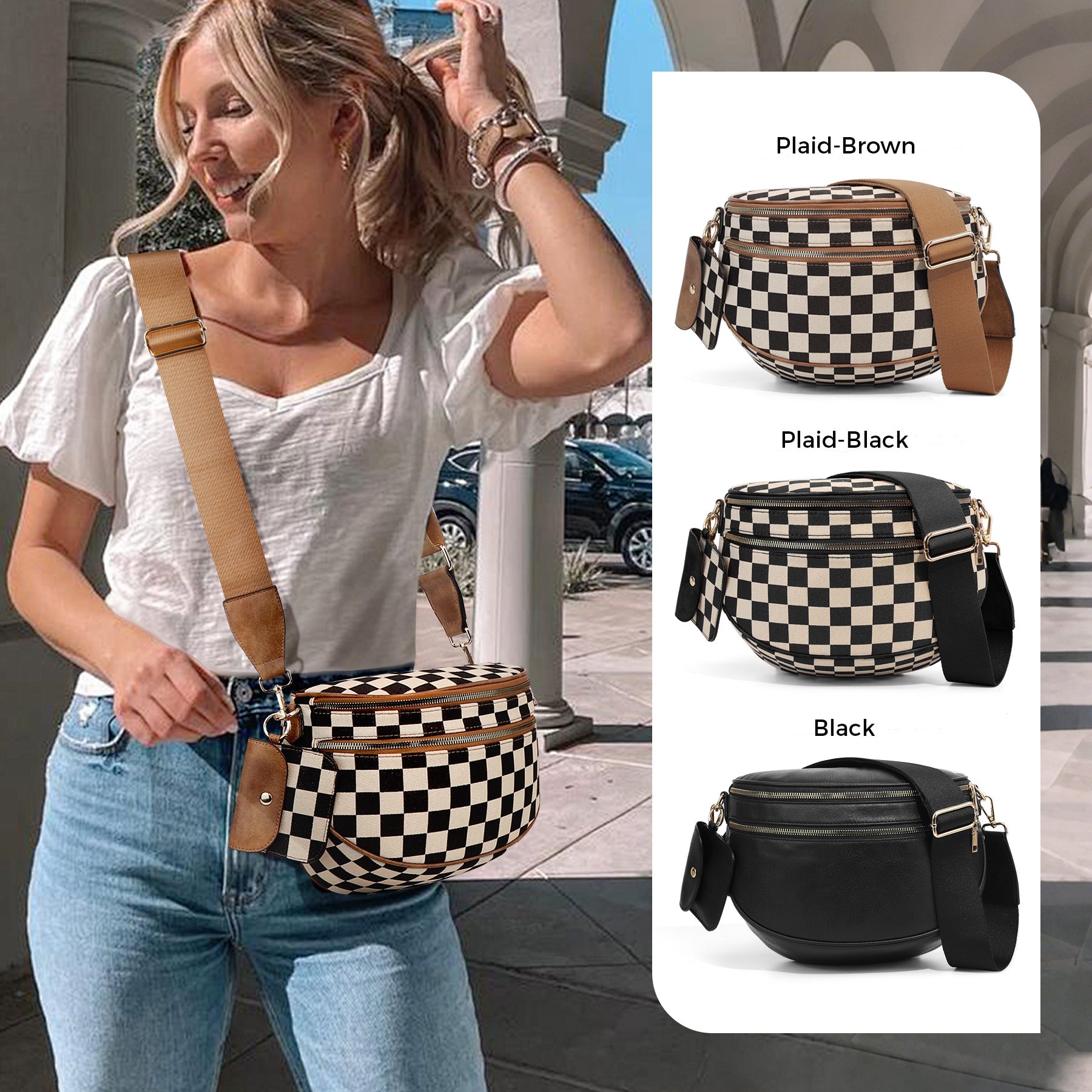 Checkerboard Pattern Crossbody Shell Bag