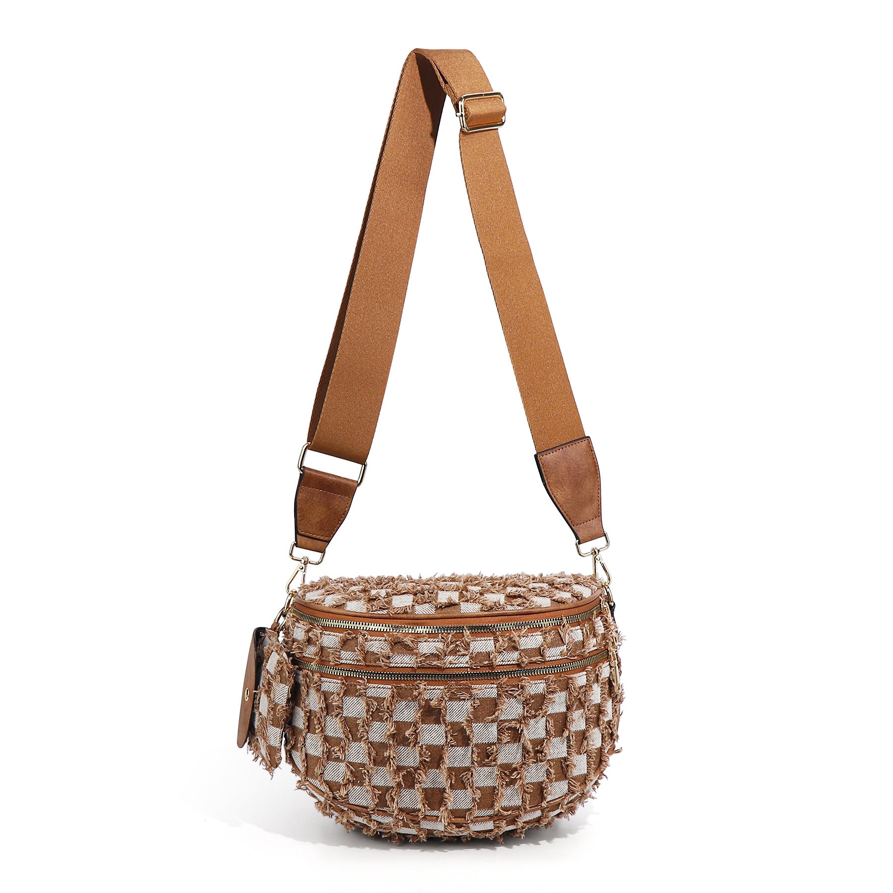 Checkered Crossbody Bag with Adjustable Strap