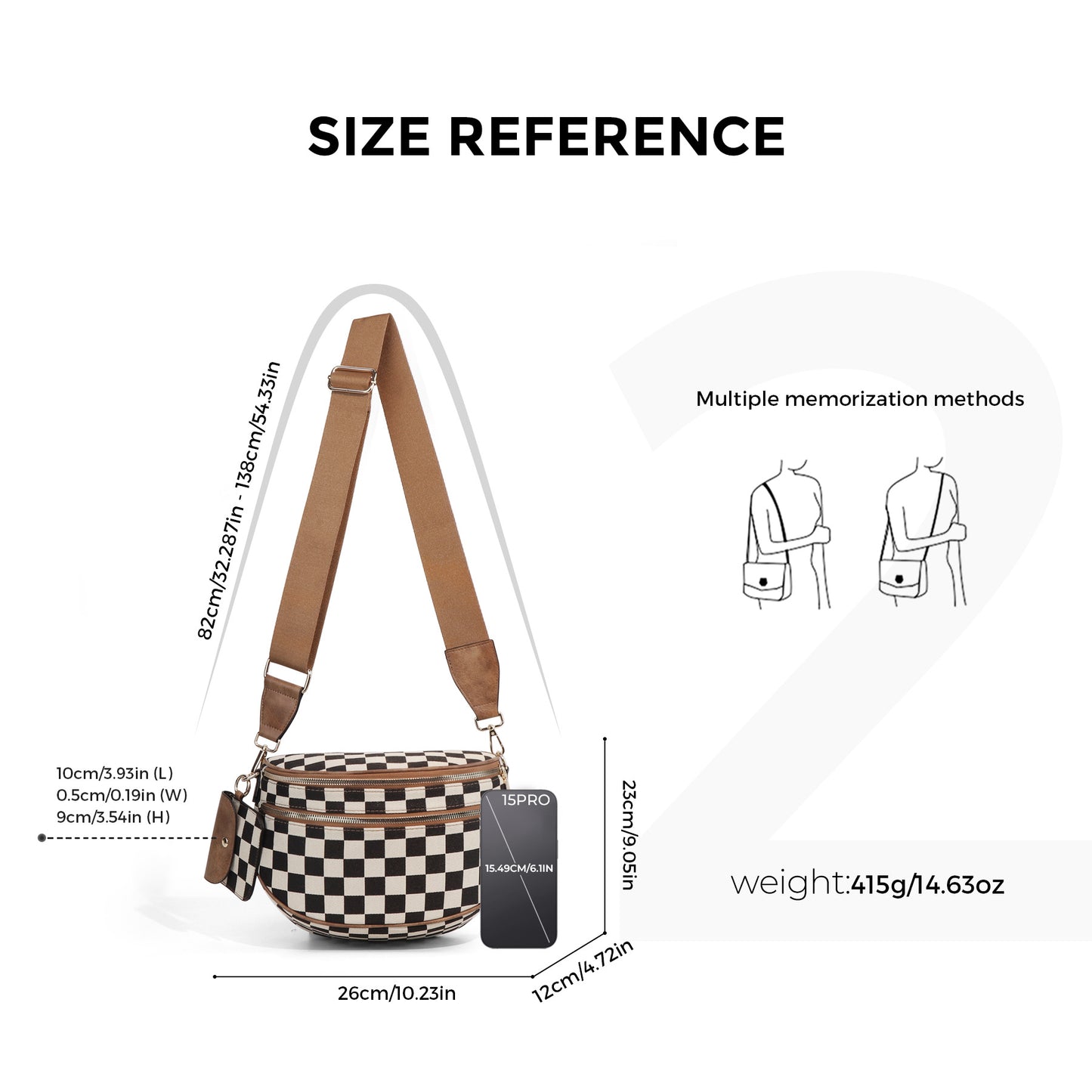 Checkered Crossbody Bag with Adjustable Strap