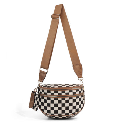 Checkered Crossbody Bag with Adjustable Strap