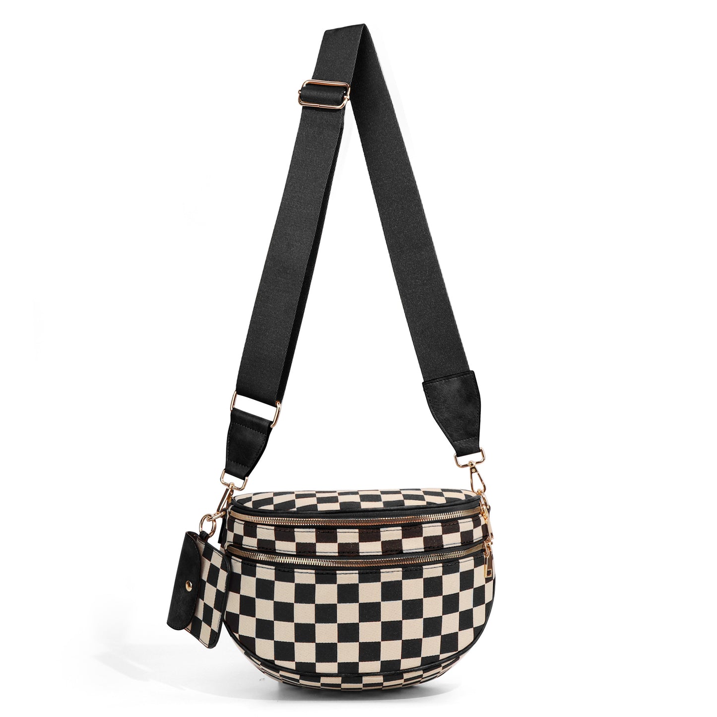 Checkered Crossbody Bag with Adjustable Strap