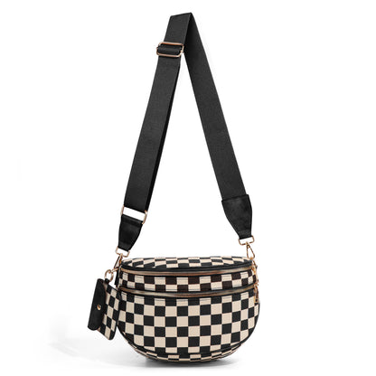 Checkered Crossbody Bag with Adjustable Strap
