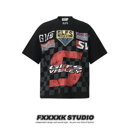 Checkered Flag Print Streetwear T-Shirt