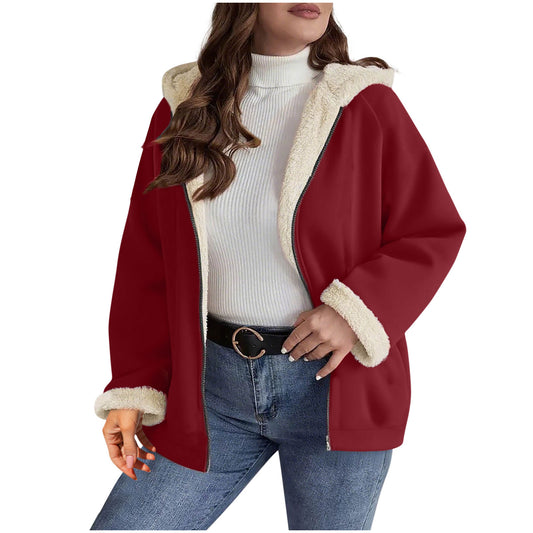 Checkered Patchwork Fleece-Lined Hooded Sweatshirt Jacket