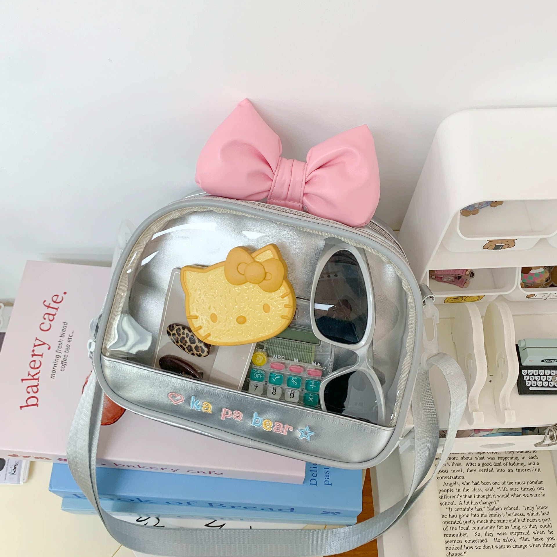 Checkered transparent layer crossbody bag