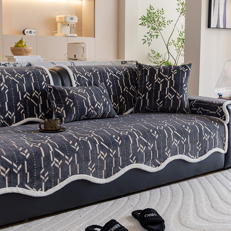 Chenille Sofa Cover Nordic Geometric Pattern