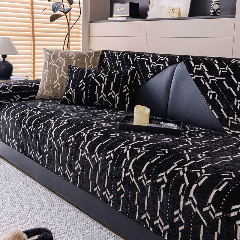 Chenille Sofa Cover Nordic Geometric Pattern