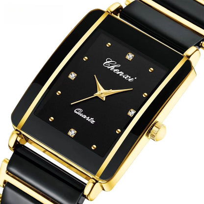 CHENXI Square Couple Watch with Ceramic Strap