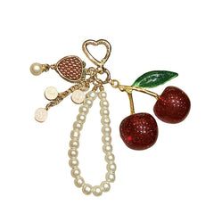 Green leaves red cherry pearl chain