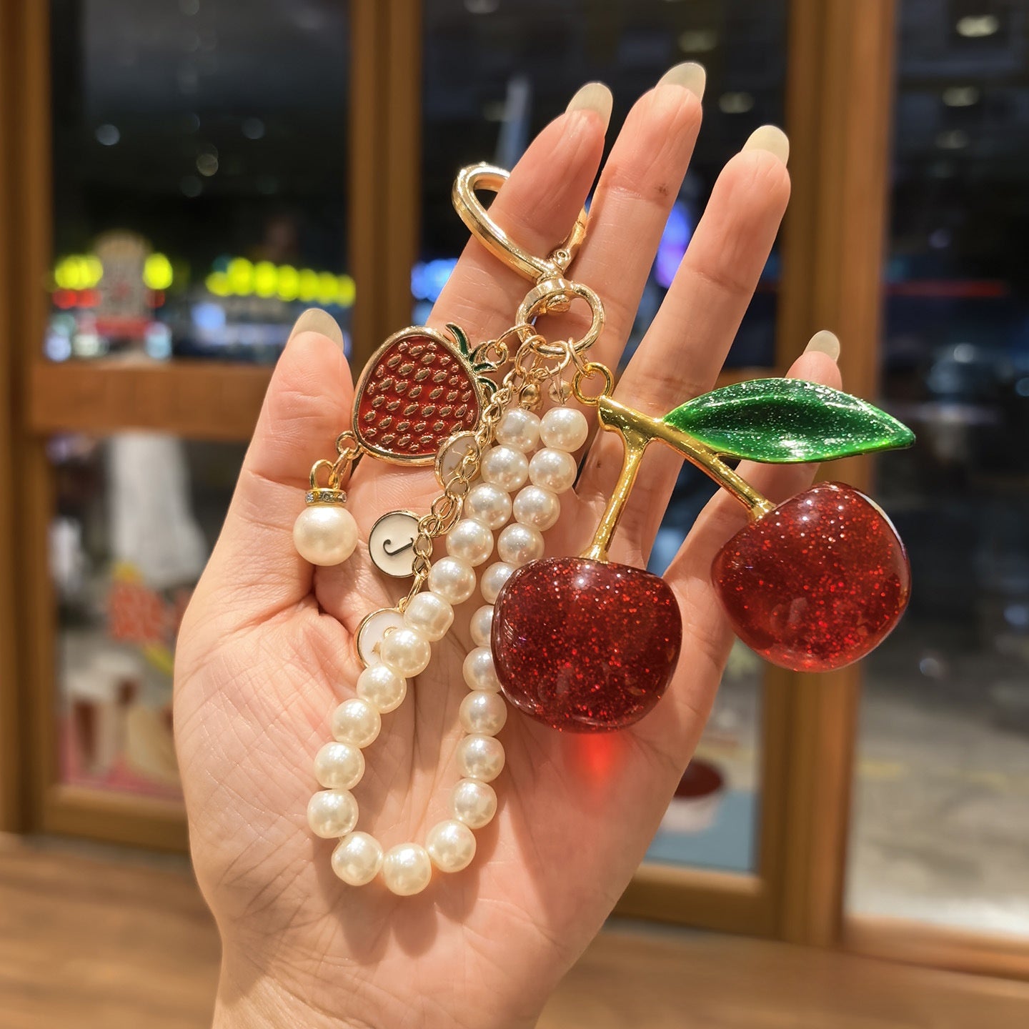 Cherry bag charm keychain