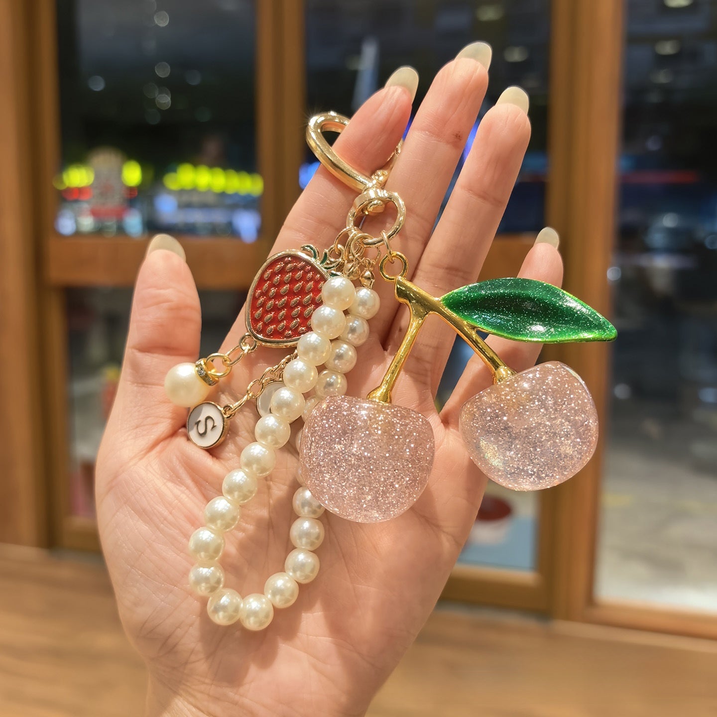 Cherry bag charm keychain