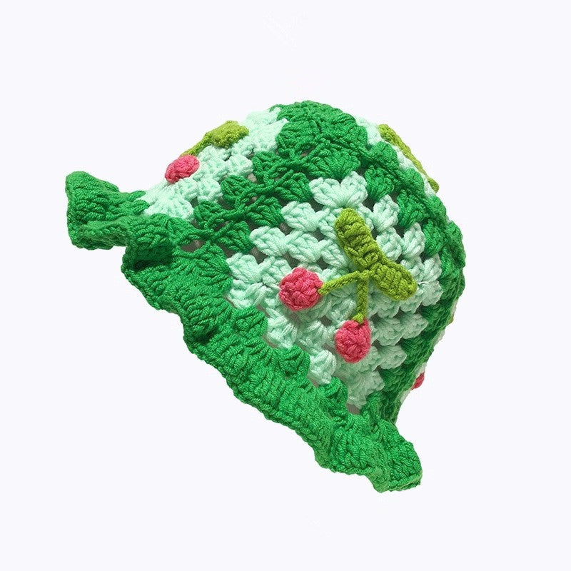 Cherry Embellished Knitted Fisherman Hat